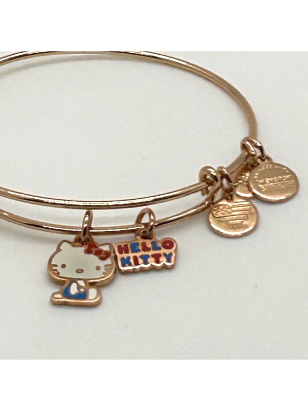 Alex And Ani Hello Kitty Duo Charm Bangle Bracelet Rose Gold Tone Expandable - Picture 5 of 11